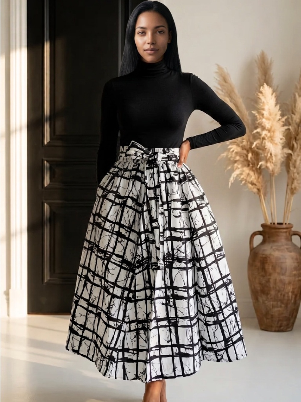 Women’s Ankara Midi Flare Skirt with Head Wrap